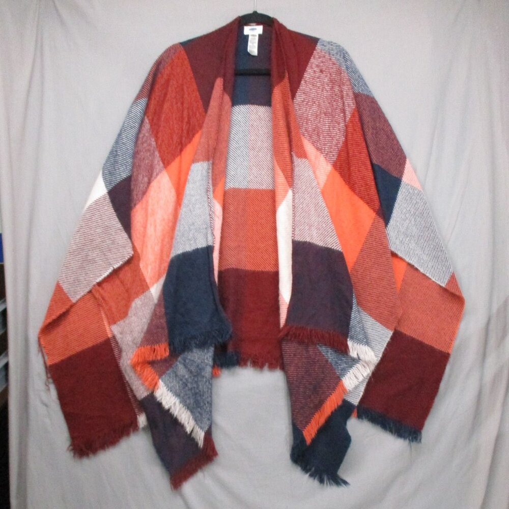 Old Navy Checker Plaidโ Poncho/Cover Fall/Autumn Colors Orange/Burgundy Women OS